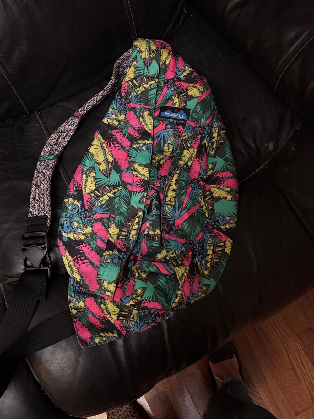 Kavu Men’s Tropical Pattern Sling Bag in Pink, Green, Yellow, Blue